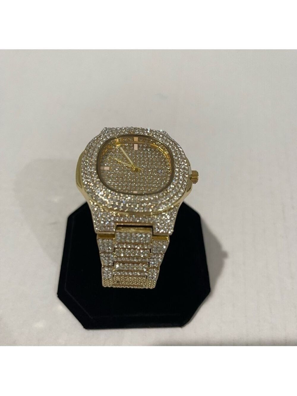 Men’s Crystal Iced-Out Silver Gold Watch Diamond Watch!